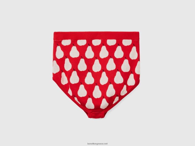 κόκκινες κουλότες με μοτίβο αχλαδιού J8TLD4071 Benetton γυναίκες το κόκκινο