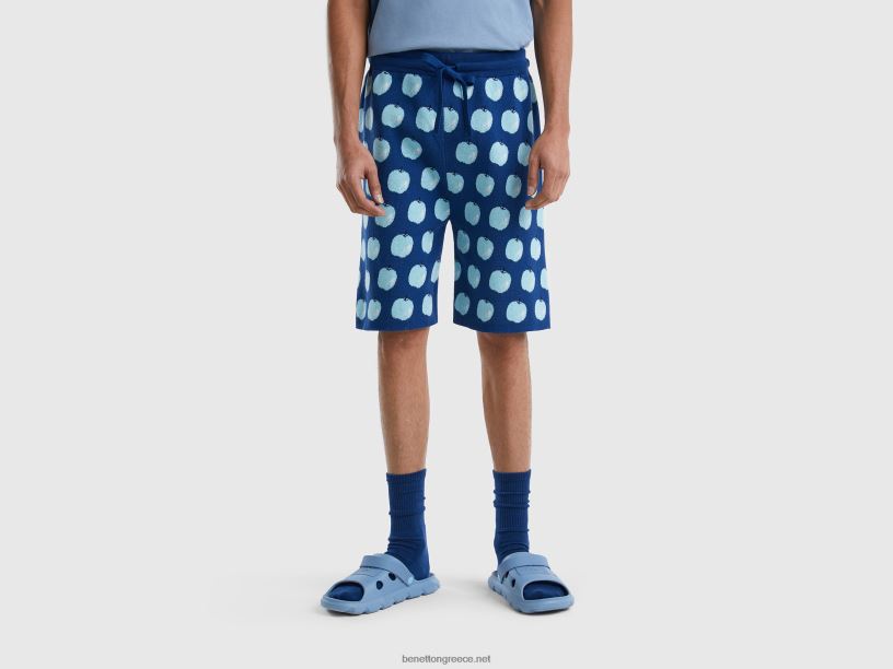 μπλε βερμούδες με μοτίβο μήλου J8TLD4628 Benetton γυναίκες μπλε