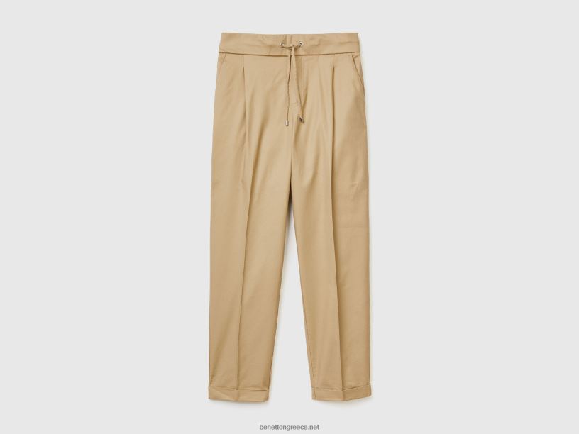 τζόγκερ σε ελαστικό βαμβάκι J8TLD607 Benetton γυναίκες μπεζ