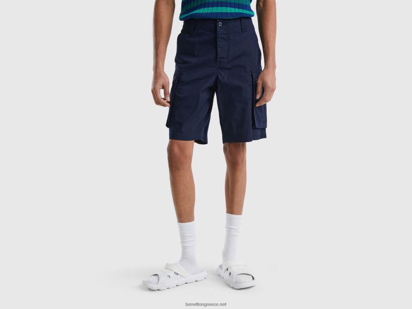 βερμούδες cargo από καθαρό βαμβάκι J8TLD4642 Benetton γυναίκες σκούρο μπλε