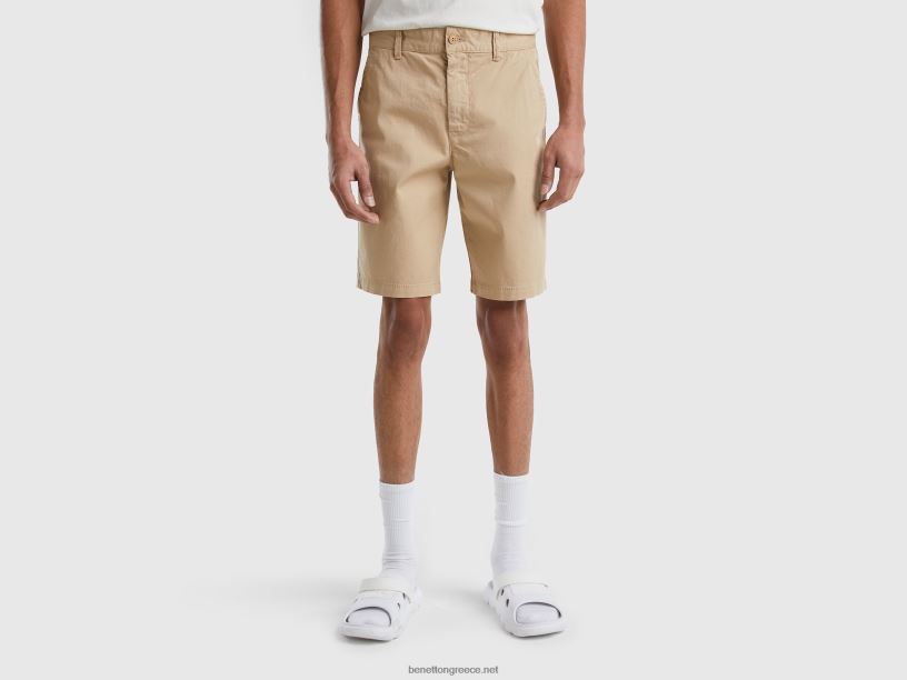 βερμούδες chino από ελαστικό βαμβάκι J8TLD4624 Benetton γυναίκες μπεζ