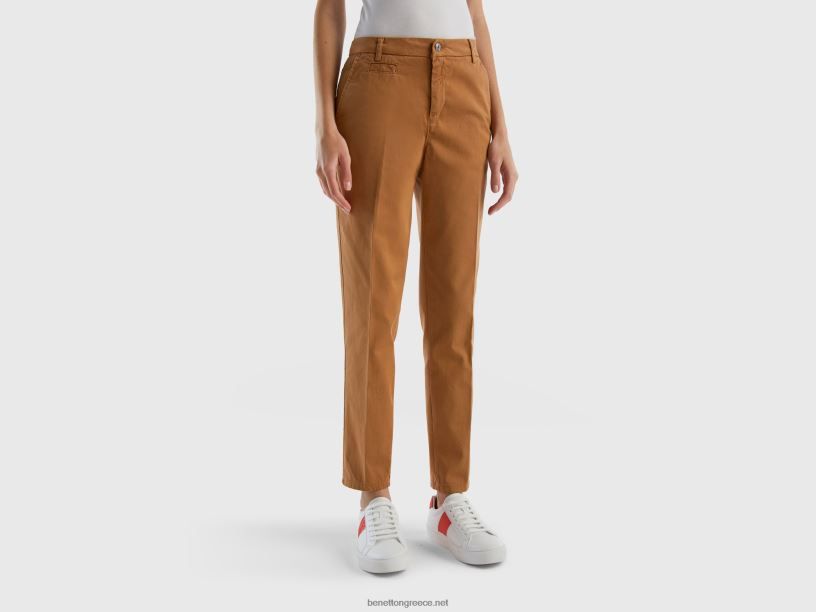 βαμβακερά chino σε slim fit J8TLD4069 Benetton γυναίκες καμήλα