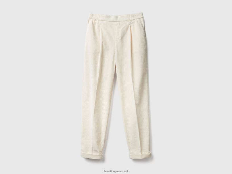 chinos σε βελούδο με ελαστική μέση J8TLD4121 Benetton γυναίκες άσπρο