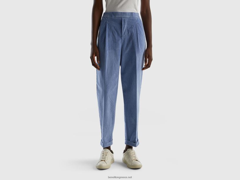 chinos σε βελούδο με ελαστική μέση J8TLD641 Benetton γυναίκες γαλάζιο