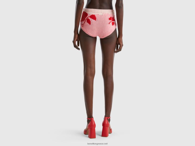 ροζ culottes με ένθετο λουλουδιών J8TLD4065 Benetton γυναίκες ροζ