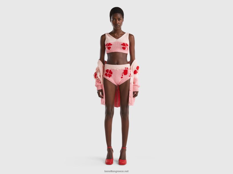 ροζ culottes με ένθετο λουλουδιών J8TLD4065 Benetton γυναίκες ροζ