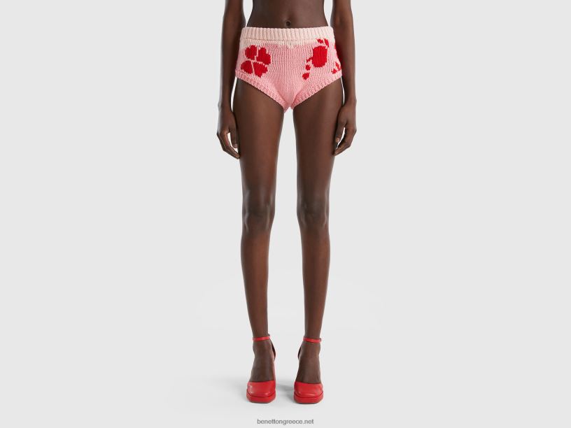 ροζ culottes με ένθετο λουλουδιών J8TLD588 Benetton γυναίκες ροζ