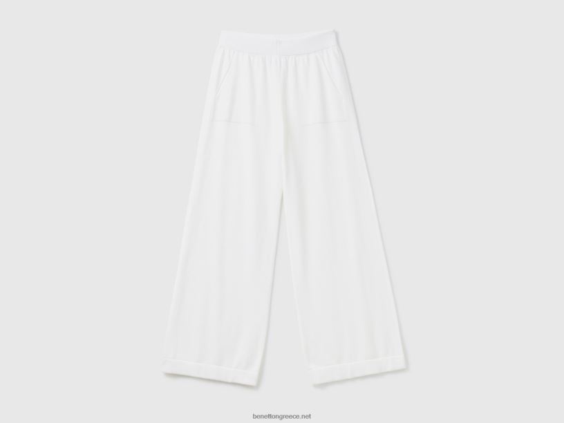 πλεκτό φαρδύ παντελόνι J8TLD4093 Benetton γυναίκες κρεμώδες λευκό