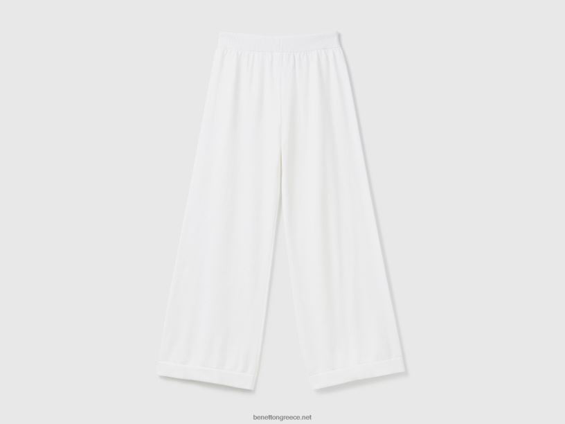 πλεκτό φαρδύ παντελόνι J8TLD4093 Benetton γυναίκες κρεμώδες λευκό