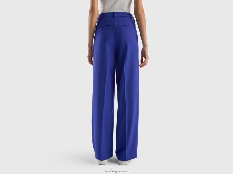 fluy παντελόνι με φαρδύ μπατζάκι J8TLD4042 Benetton γυναίκες γαλάζιο