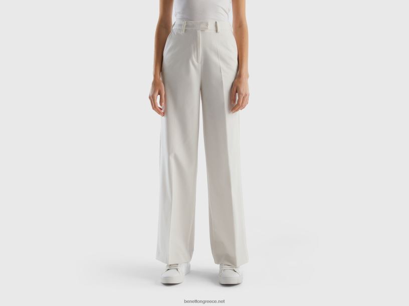 fluy παντελόνι με φαρδύ μπατζάκι J8TLD608 Benetton γυναίκες κρεμώδες λευκό