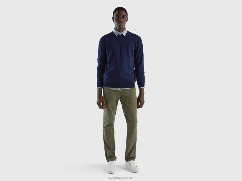 πράσινα slim fit chinos J8TLD1437 Benetton γυναίκες στρατιωτικό πράσινο
