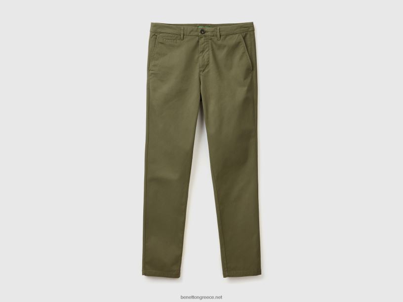 πράσινα slim fit chinos J8TLD1437 Benetton γυναίκες στρατιωτικό πράσινο
