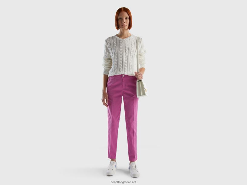 ροζ slim fit βαμβακερά chinos J8TLD599 Benetton γυναίκες ροζ