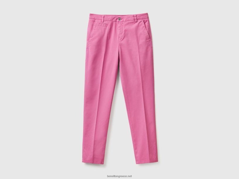 ροζ slim fit βαμβακερά chinos J8TLD599 Benetton γυναίκες ροζ
