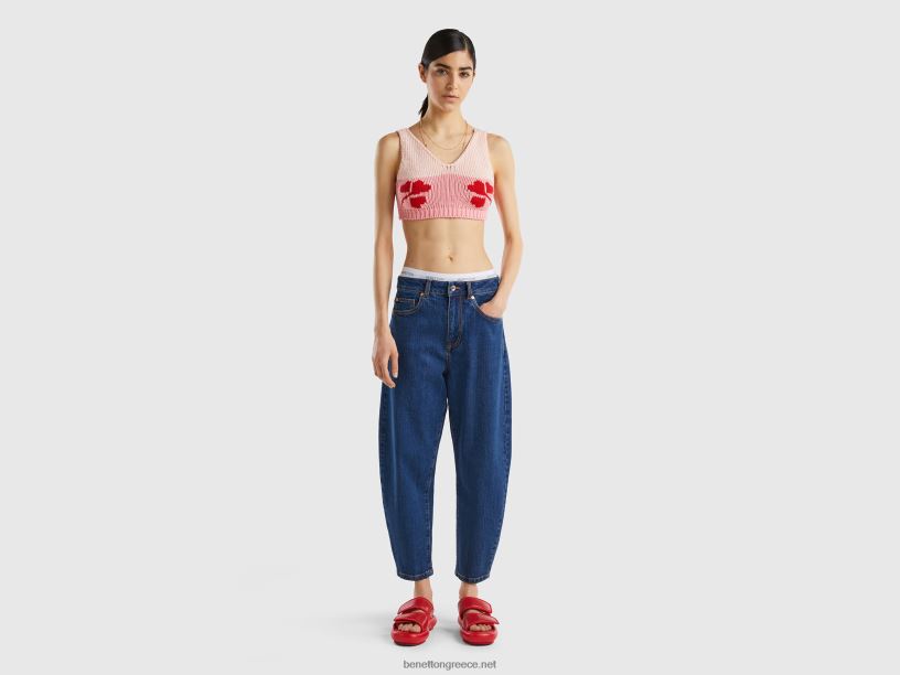 Τζιν από 100% βαμβακερό μπαλόνι J8TLD4161 Benetton γυναίκες μπλε