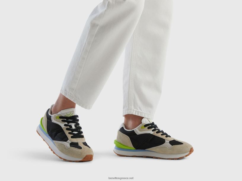 αθλητικά παπούτσια από νάιλον και δέρμα J8TLD713 Benetton γυναίκες μαύρος