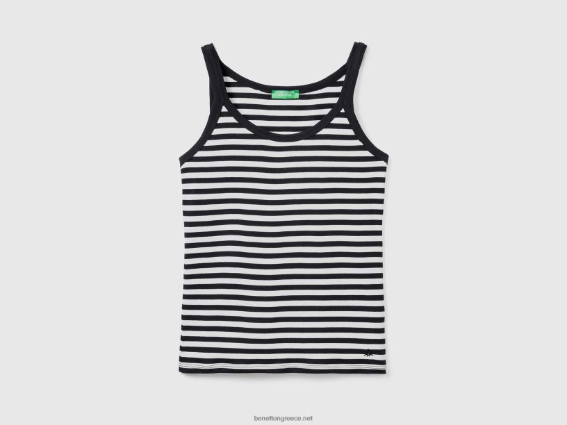 Μαύρο ριγέ φανελάκι από 100% βαμβάκι J8TLD3940 Benetton γυναίκες μαύρος