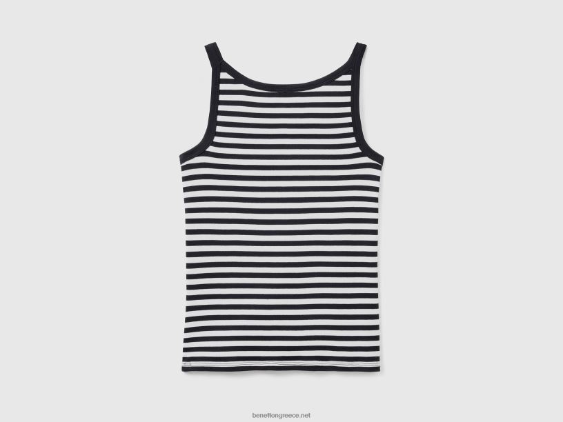 Μαύρο ριγέ φανελάκι από 100% βαμβάκι J8TLD3940 Benetton γυναίκες μαύρος