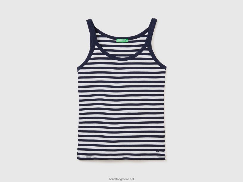 σκούρο μπλε ριγέ φανελάκι από 100% βαμβάκι J8TLD3949 Benetton γυναίκες σκούρο μπλε