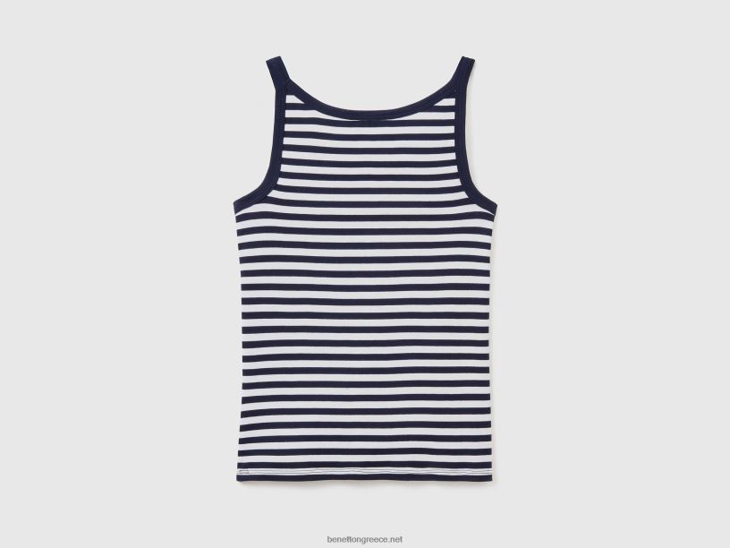 σκούρο μπλε ριγέ φανελάκι από 100% βαμβάκι J8TLD3949 Benetton γυναίκες σκούρο μπλε