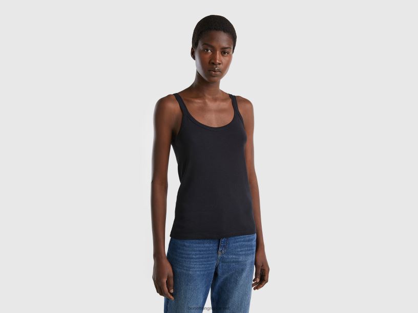 μαύρο φανελάκι από καθαρό βαμβάκι J8TLD3939 Benetton γυναίκες μαύρος