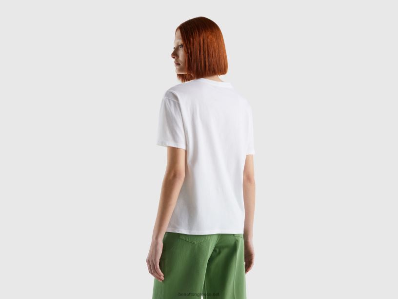 κοντομάνικο μπλουζάκι από 100% βαμβάκι J8TLD3801 Benetton γυναίκες άσπρο