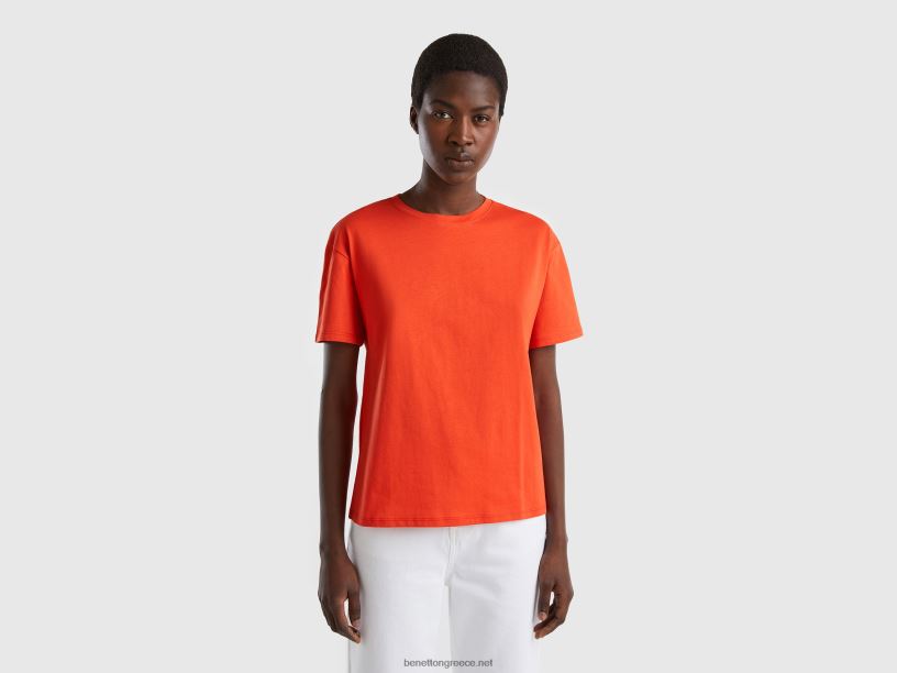 κοντομάνικο μπλουζάκι από 100% βαμβάκι J8TLD3823 Benetton γυναίκες το κόκκινο