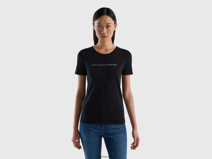 μπλουζάκι από 100% βαμβάκι με λογότυπο γκλίτερ J8TLD3934 Benetton γυναίκες μαύρος