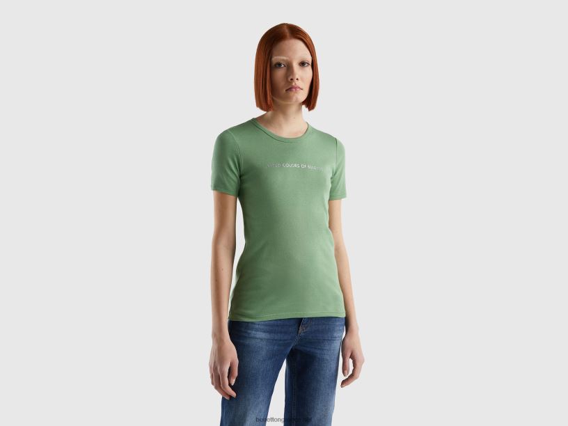 μπλουζάκι από 100% βαμβάκι με λογότυπο γκλίτερ J8TLD407 Benetton γυναίκες πράσινος