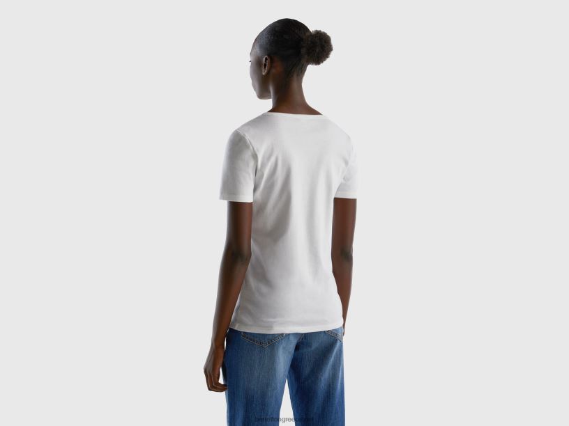 μπλουζάκι από 100% βαμβάκι με λογότυπο γκλίτερ J8TLD450 Benetton γυναίκες άσπρο