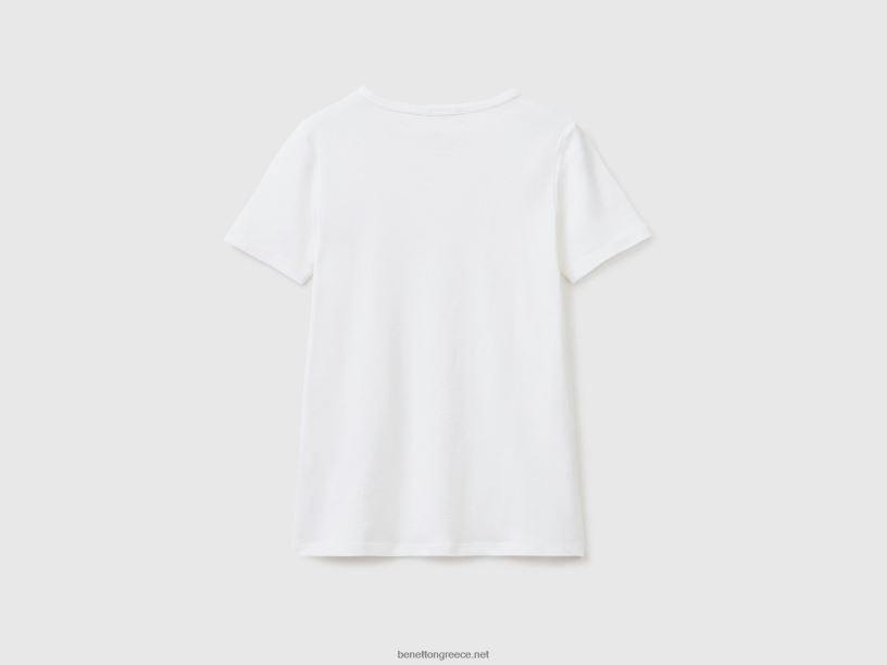 μπλουζάκι από 100% βαμβάκι με λογότυπο γκλίτερ J8TLD450 Benetton γυναίκες άσπρο