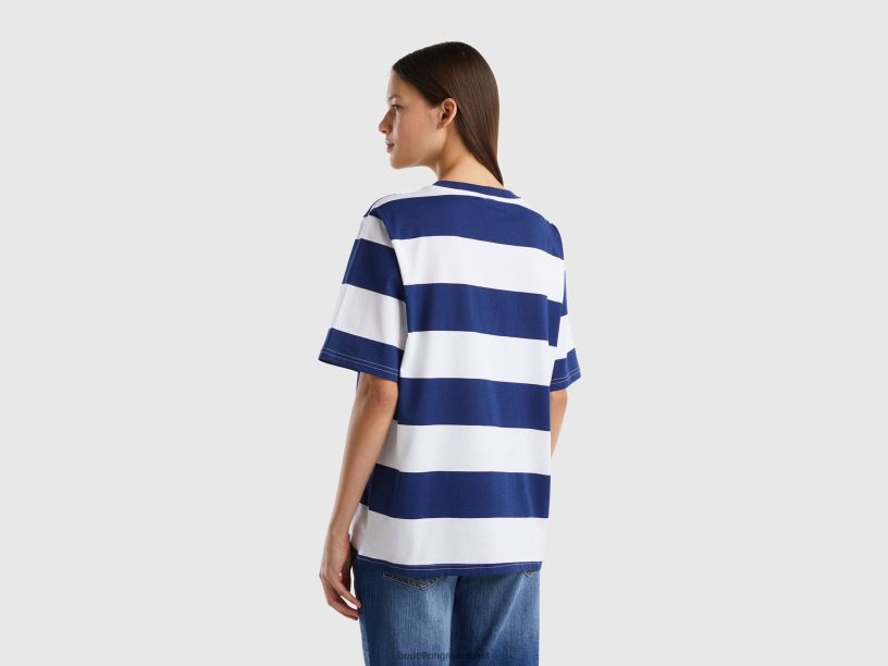 ριγέ μπλουζάκι με σλόγκαν J8TLD321 Benetton γυναίκες μπλε