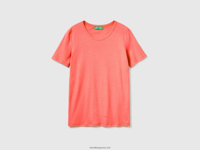 μακρύ βαμβακερό μπλουζάκι από ίνες J8TLD354 Benetton γυναίκες πορτοκάλι