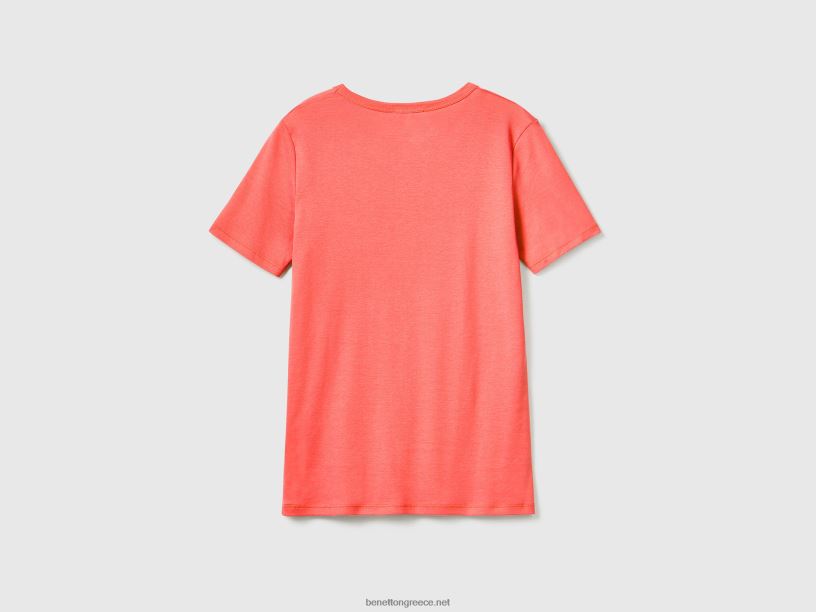 μακρύ βαμβακερό μπλουζάκι από ίνες J8TLD354 Benetton γυναίκες πορτοκάλι