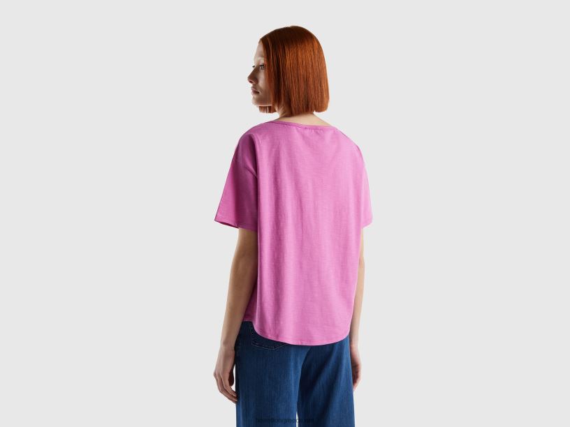 κοντομάνικο μπλουζάκι από ελαφρύ βαμβακερό J8TLD3784 Benetton γυναίκες ροζ