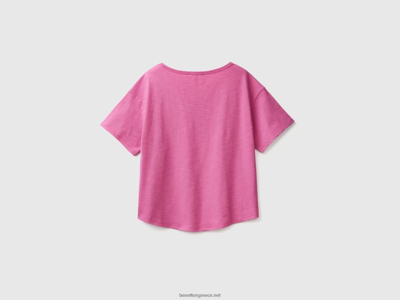κοντομάνικο μπλουζάκι από ελαφρύ βαμβακερό J8TLD3784 Benetton γυναίκες ροζ
