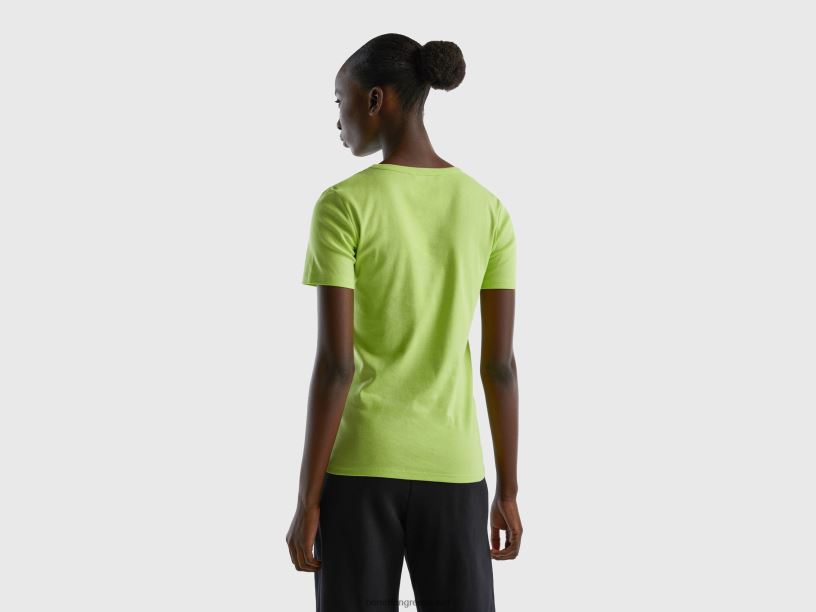 μακρύ βαμβακερό μπλουζάκι από ίνες J8TLD3817 Benetton γυναίκες πράσινο νέον