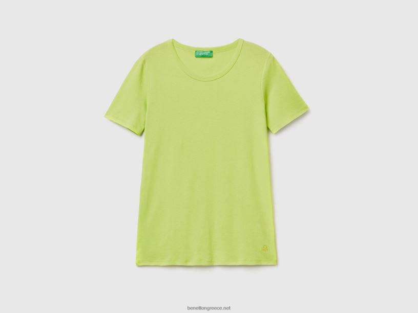 μακρύ βαμβακερό μπλουζάκι από ίνες J8TLD3817 Benetton γυναίκες πράσινο νέον