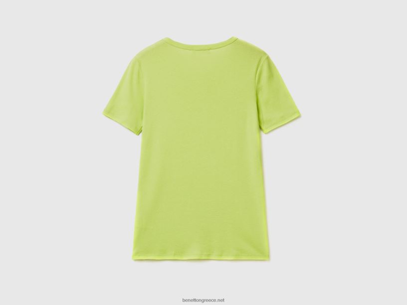 μακρύ βαμβακερό μπλουζάκι από ίνες J8TLD3817 Benetton γυναίκες πράσινο νέον