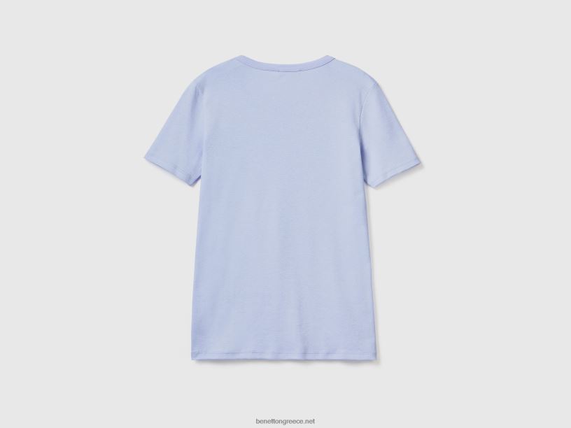 μακρύ βαμβακερό μπλουζάκι από ίνες J8TLD3830 Benetton γυναίκες λεβάντα