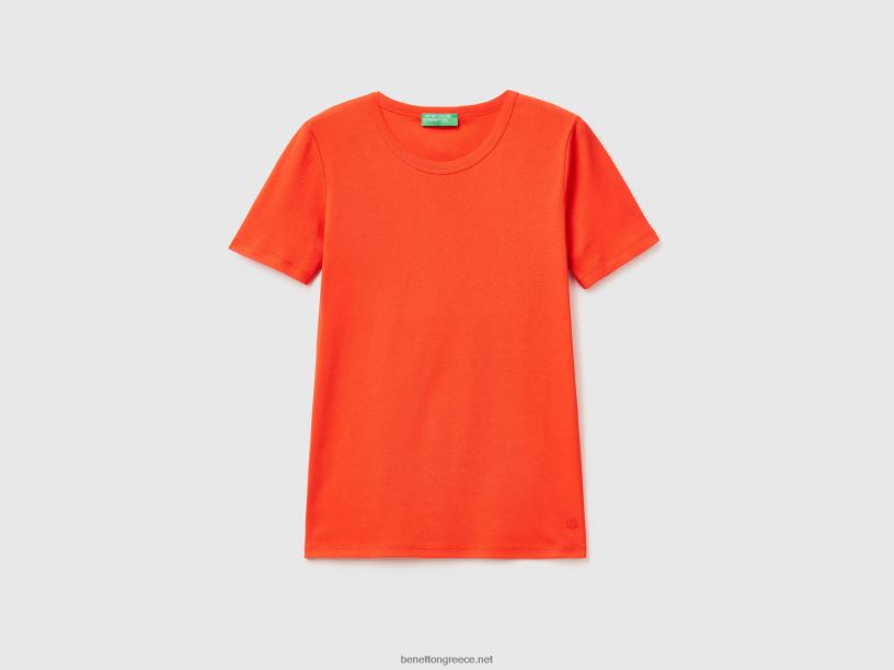 μακρύ βαμβακερό μπλουζάκι από ίνες J8TLD3834 Benetton γυναίκες το κόκκινο