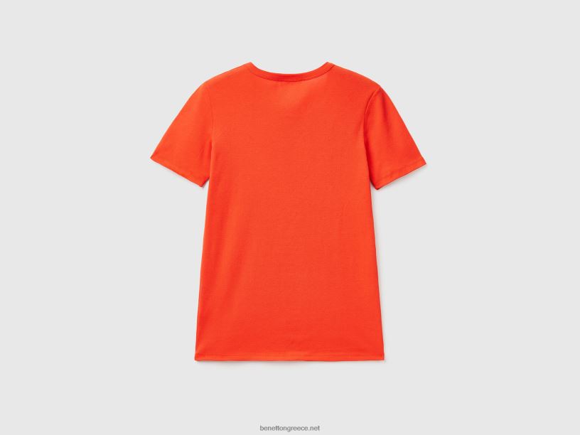 μακρύ βαμβακερό μπλουζάκι από ίνες J8TLD3834 Benetton γυναίκες το κόκκινο