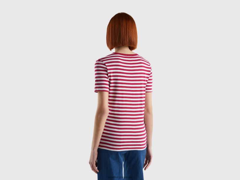 ριγέ μπλουζάκι με λαιμόκοψη J8TLD3838 Benetton γυναίκες το κόκκινο