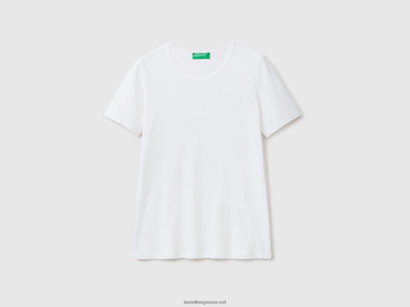 μακρύ βαμβακερό μπλουζάκι από ίνες J8TLD3901 Benetton γυναίκες άσπρο