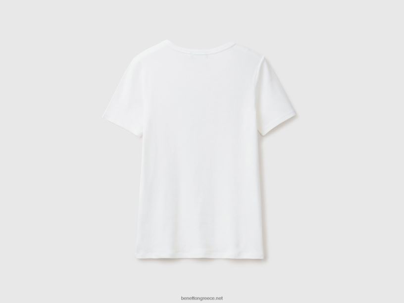 μακρύ βαμβακερό μπλουζάκι από ίνες J8TLD3901 Benetton γυναίκες άσπρο