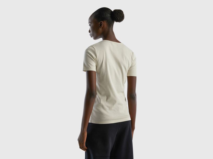 μακρύ βαμβακερό μπλουζάκι από ίνες J8TLD3938 Benetton γυναίκες μπεζ