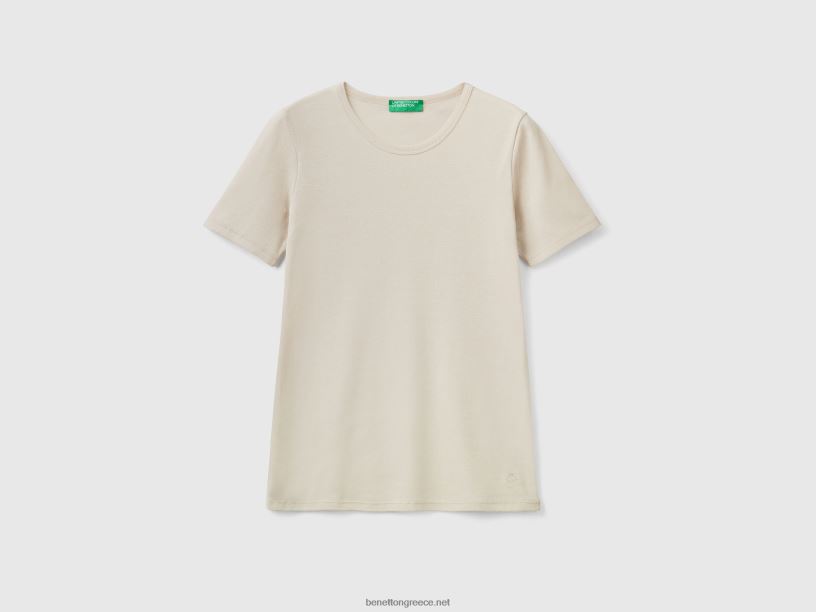 μακρύ βαμβακερό μπλουζάκι από ίνες J8TLD3938 Benetton γυναίκες μπεζ