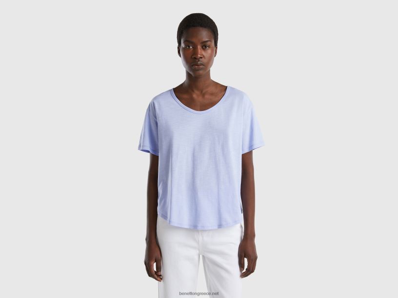 κοντομάνικο μπλουζάκι από ελαφρύ βαμβακερό J8TLD415 Benetton γυναίκες λεβάντα