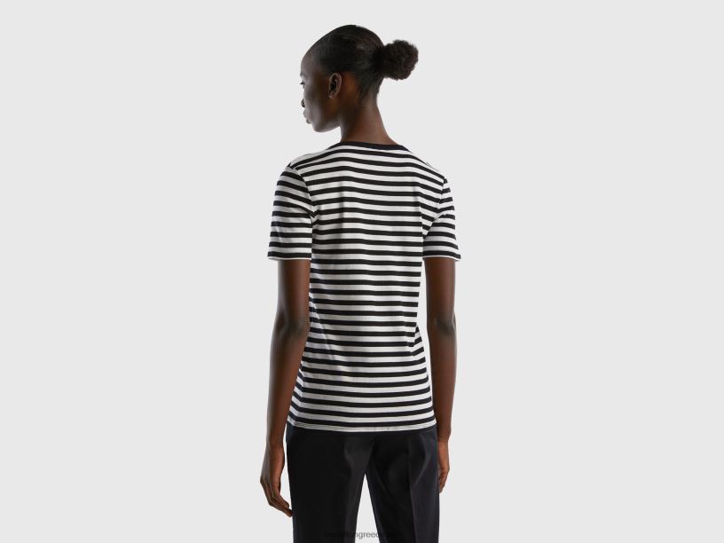 ριγέ μπλουζάκι με λαιμόκοψη J8TLD465 Benetton γυναίκες μαύρος